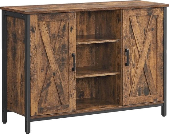 Dressoir industriale con scaffali aperti e cassetto - Vintage marrone-nero