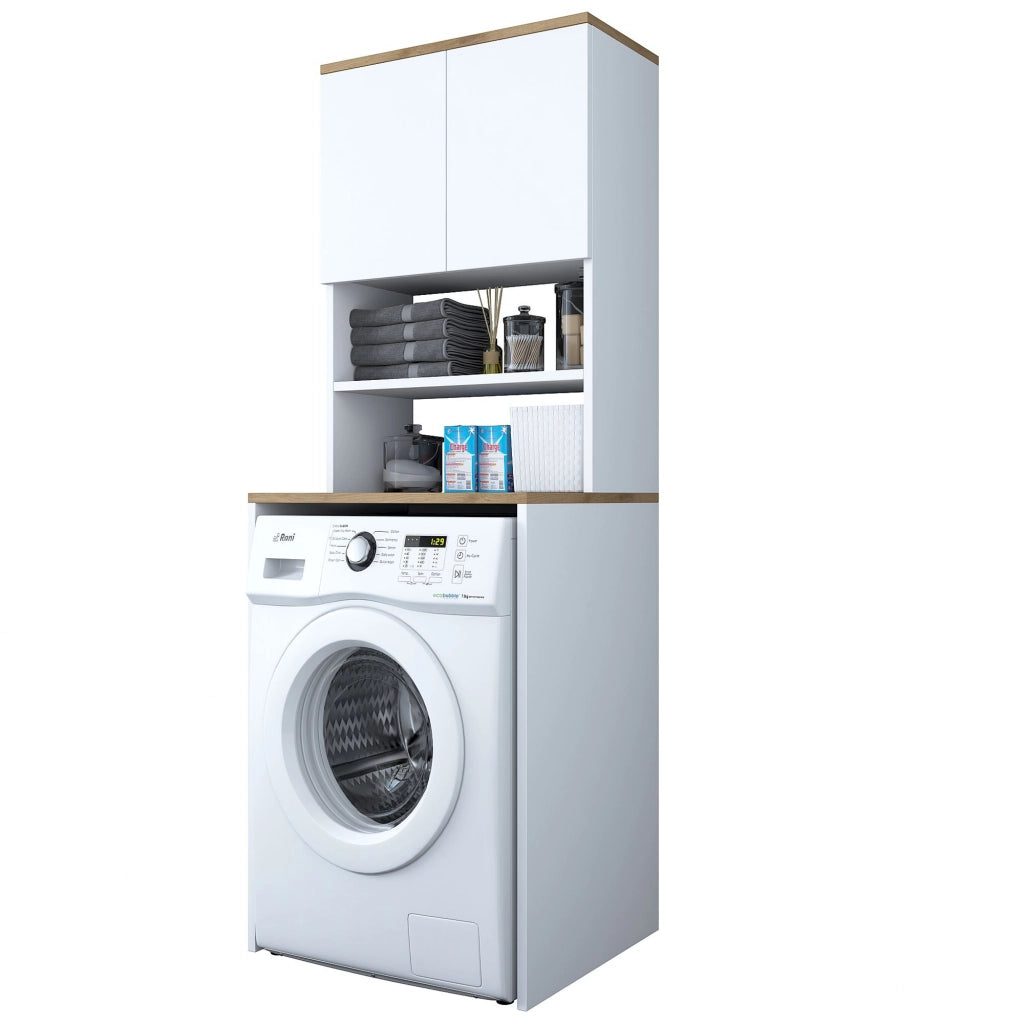 Mobile per lavatrice in legno "Kado" - 65 x 60 x 183 cm - Bianco