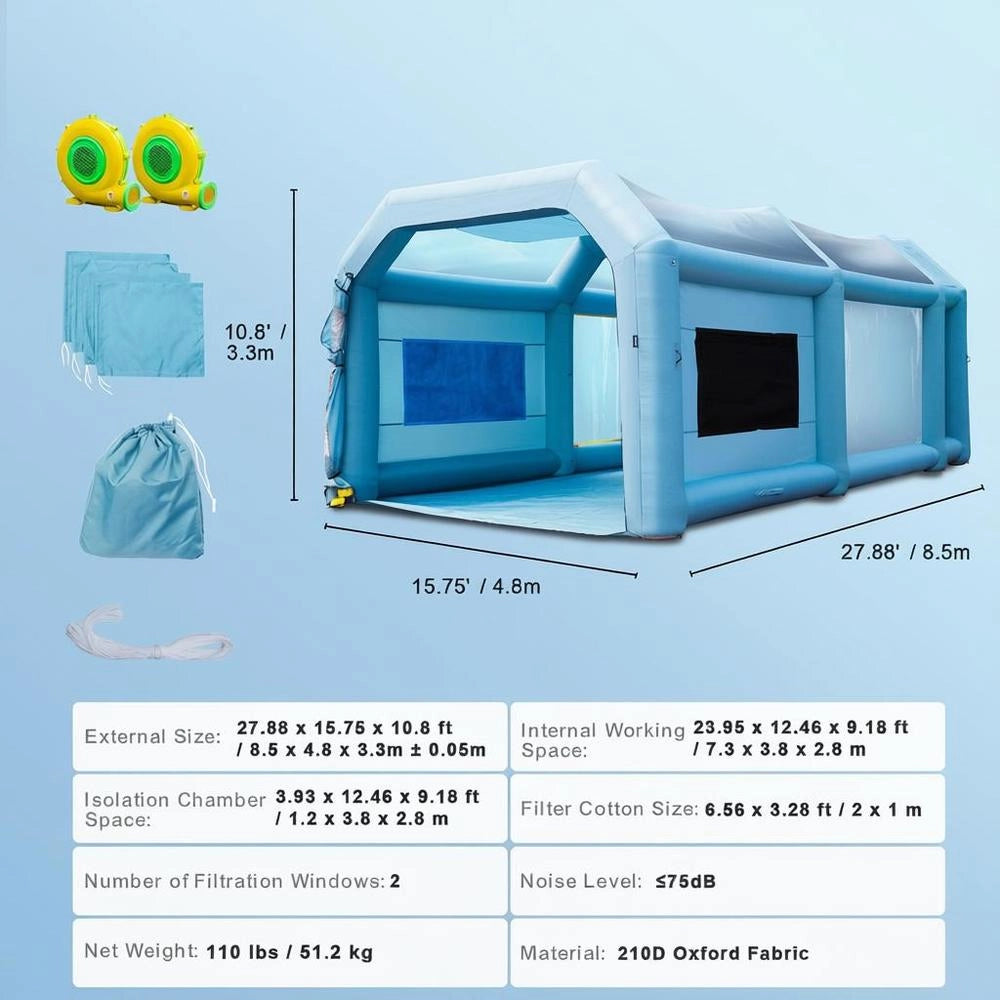 Tenda Verniciatura Spray Gonfiabile Auto Moto SUV 2 Ventilatori 960W 750W Filtro 3 Strati 8.5x4.8x3.3m