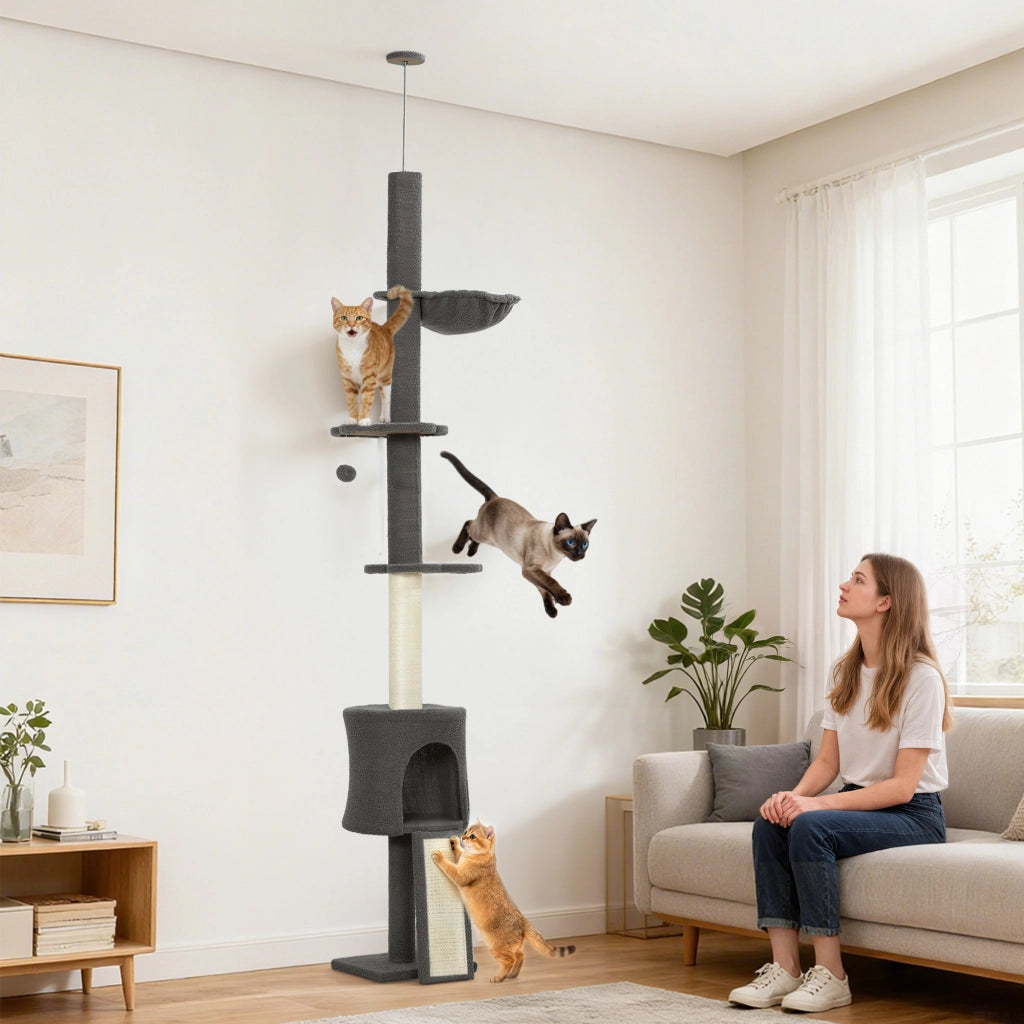 Albero gatto con amaca e cesta ¨C Minimal ¨C Grigio