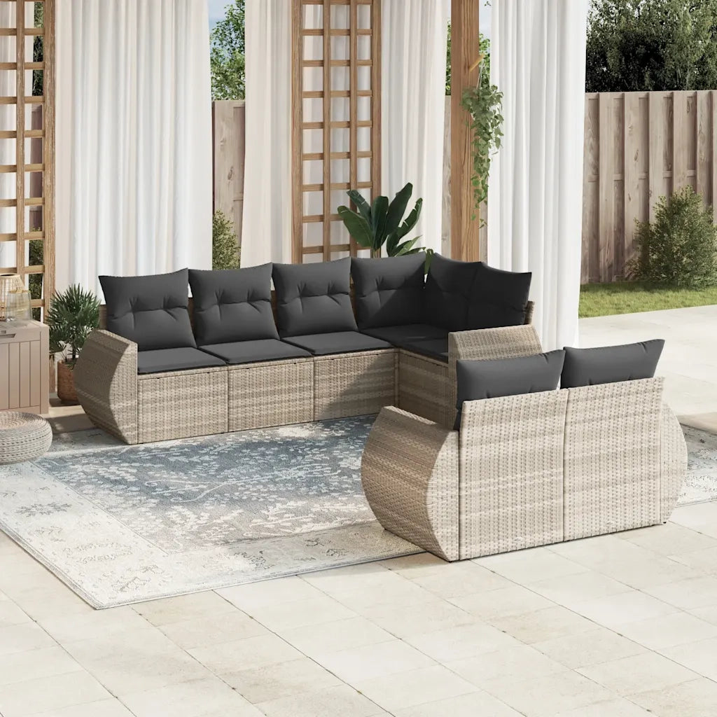 Set Divani da Giardino 7pz con Cuscini Grigio Chiaro Polyrattan 3253949
