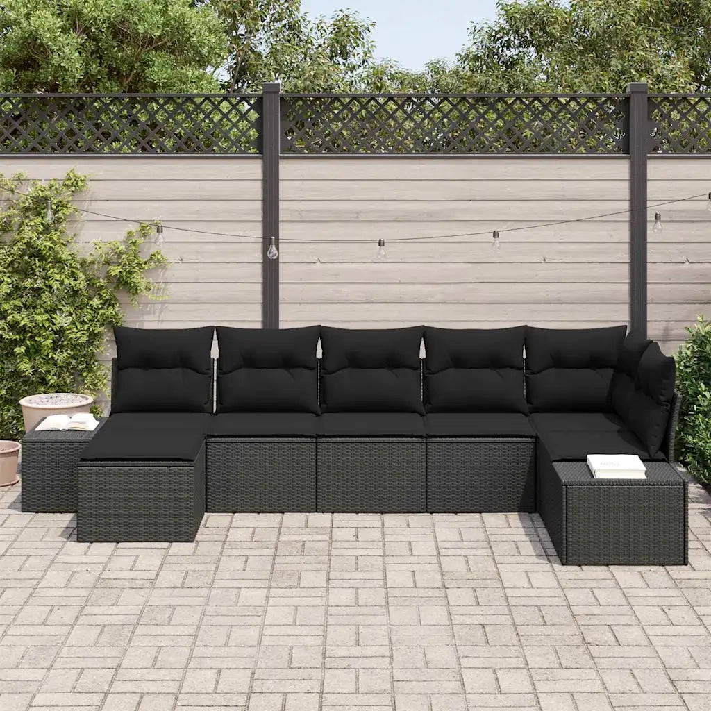 Set Divano da Giardino con cuscino 7 pcs Nero polyrattan 3347153