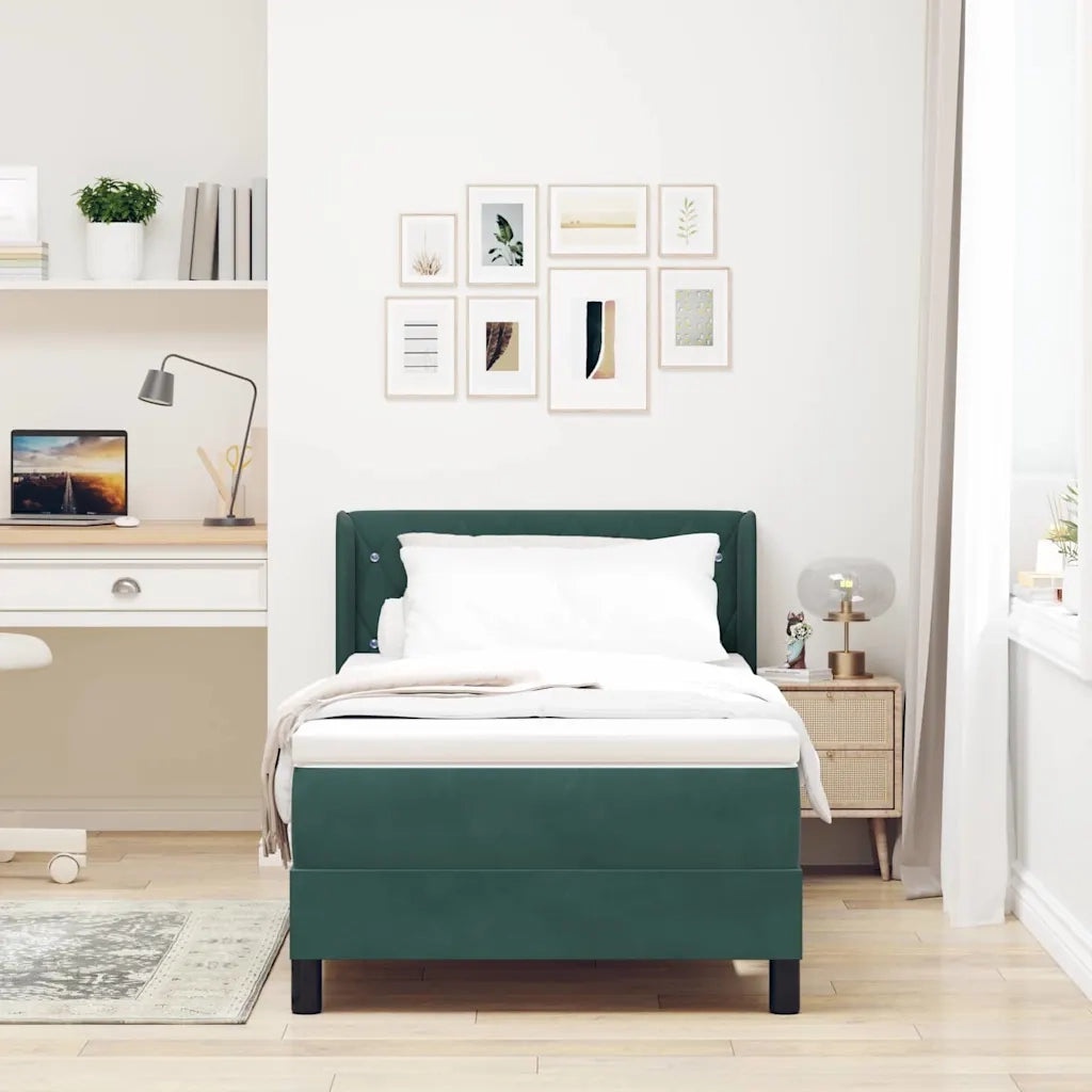 Letto a molle con materasso Verde Scuro 190 x 90 cm Poliestere