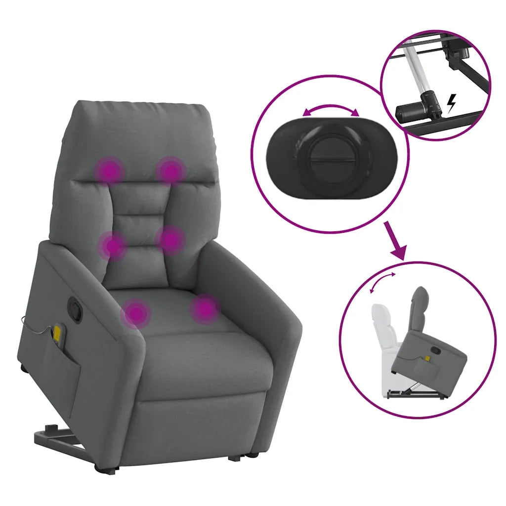 Poltrona | Sedia Relax Alzapersona Massaggi Reclinabile Grigio Scuro Tessuto
