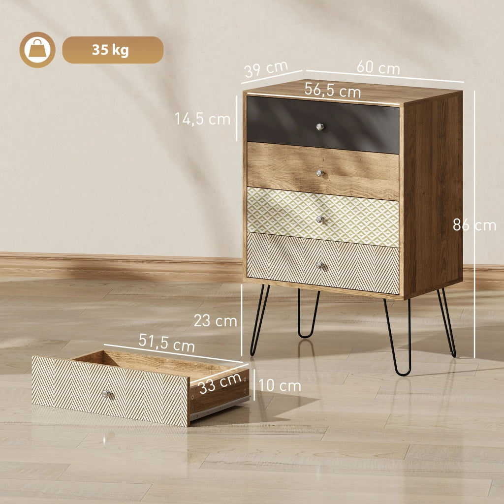 Com¨° con 4 Cassetti ¨C Zephmum ¨C Legno Multicolore 60x39x86 cm