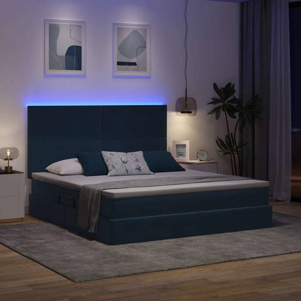 Letto con contenitore e LED Blu Scuro 160 x 200 cm Velluto