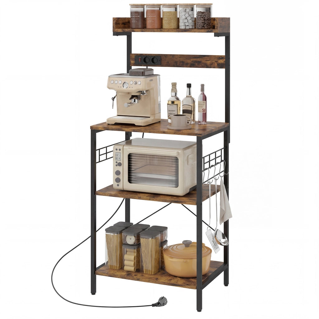 Libreria da Cucina con Ripiani Ajustables e Prese ¨C Minimal ¨C 60x42x137 cm Marrone