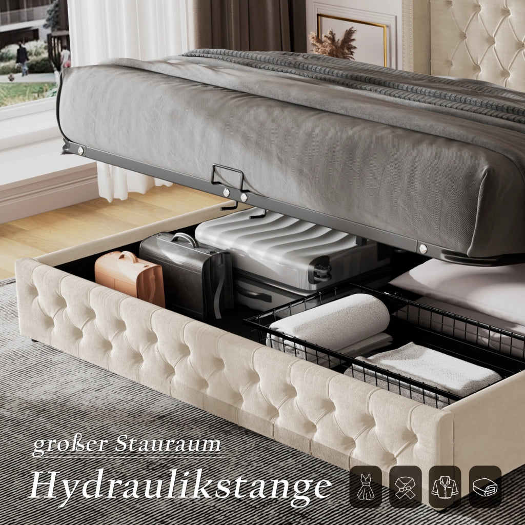 letto imbottito velluto beige 160 x 200 cm