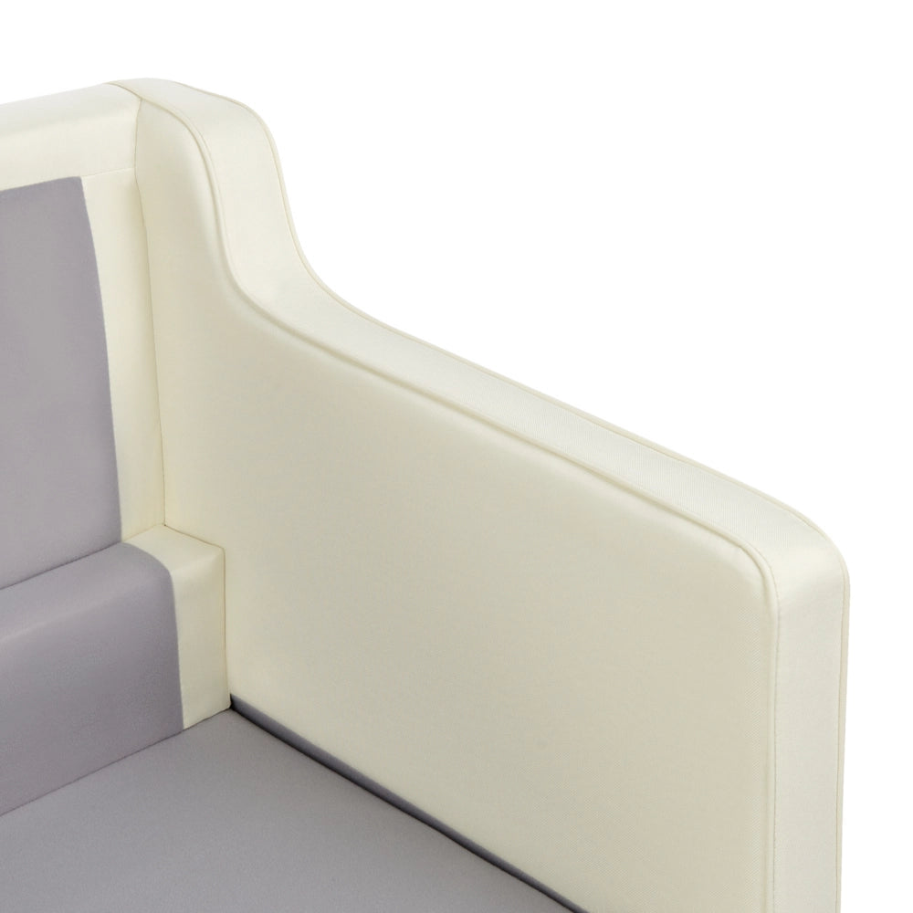 Divano moderno a 2 posti imbottito in tessuto bianco sporco e gambe in legno stile classico e moderno