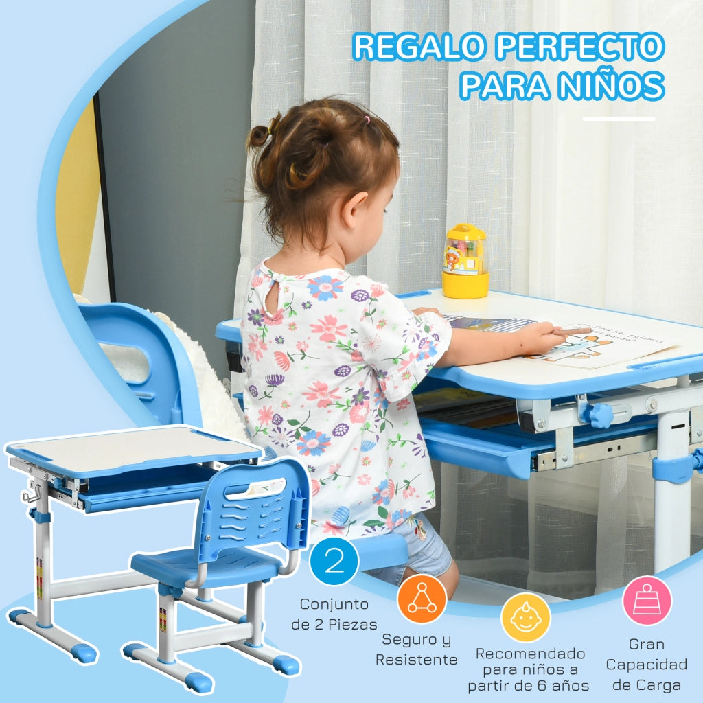 Scrivania Regolabile per Bambini con Sedia ¨C Minimal ¨C 66x47x77 cm Blu