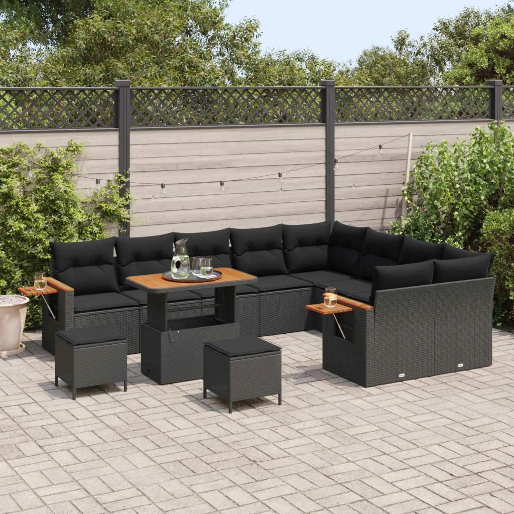 Set Divano da Giardino con cuscino 12 pcs Nero