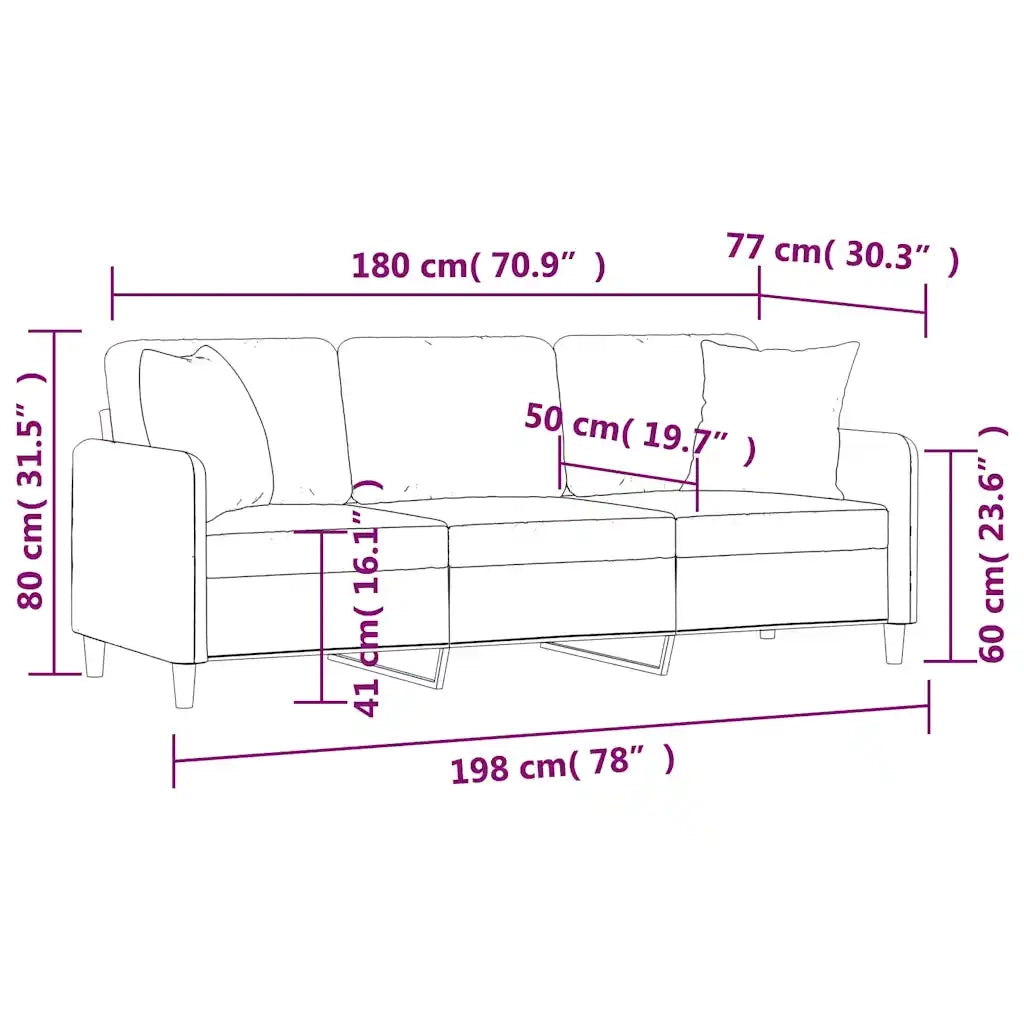 Divano a 3 Posti con Cuscini-Sofa 3 Posti con Cuscini Nero 180 cm in Tessuto 433812