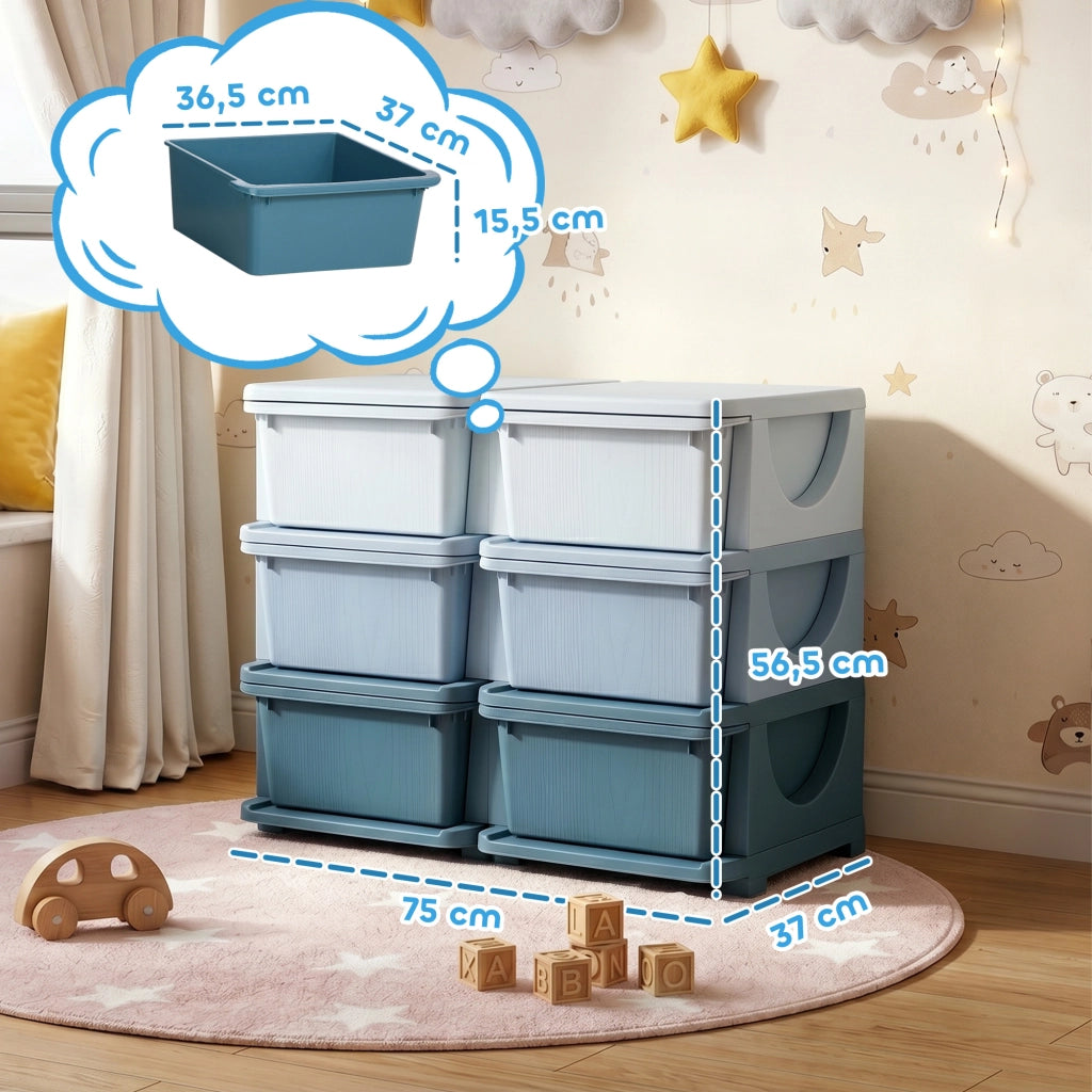 Cassettiera per bambini con 3 cassetti ¨C zephmum ¨C Blu