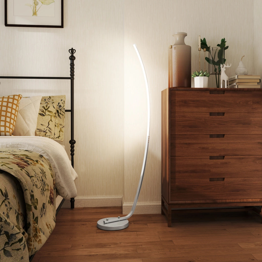 Lampada da terra LED ¨C Minimal ¨C 3 livelli luminosit¨¤, interruttore a pedale, argento
