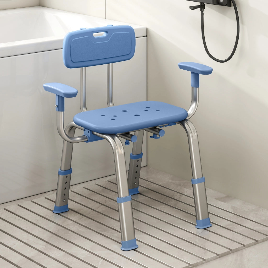 Sedia da Doccia Ergonomica con Braccioli e Schienale ¨C Xylo ¨C Altezza Regolabile Blu