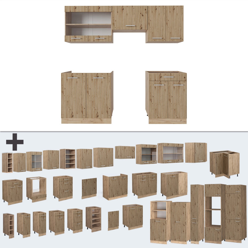 Cucina componibile R-Line Rovere artigianale/Rovere dorato 200 cm, PL Rovere Vicco