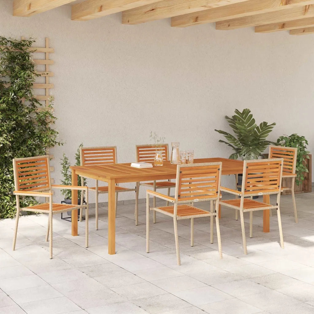Set da Pranzo per Giardino 7 pcs Beige Legno di Acacia Massello