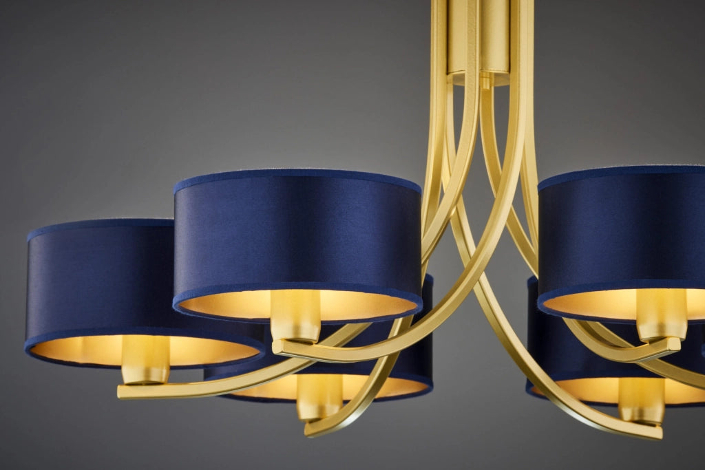 Lampadario oro a catena ARTHUR 6xE27 paralumi blu