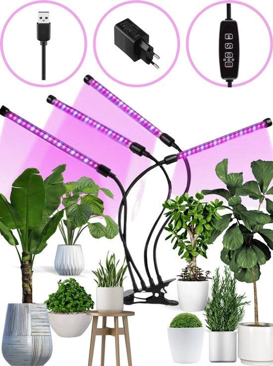 Lampada per crescita per piante - LED Full Spectrum - Lampada per crescita e fioritura - Lampade per crescita interne - 40 Watt - Timer automatico 3-9-12 ore - Incluso Adattatore