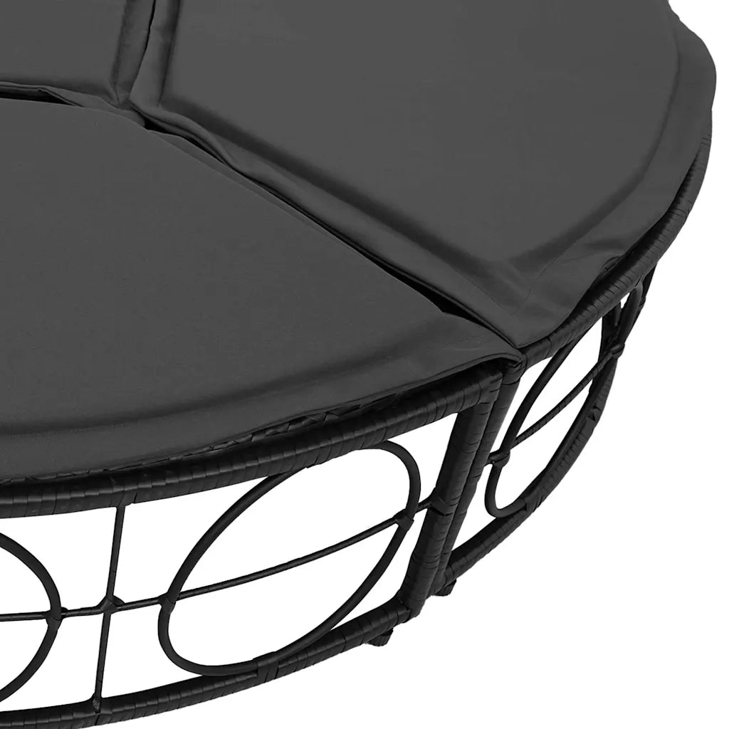 Lettino Prendisole | Sdraio da giardino | Lettino da sole Esterno senza Tetto Nero in Polyrattan