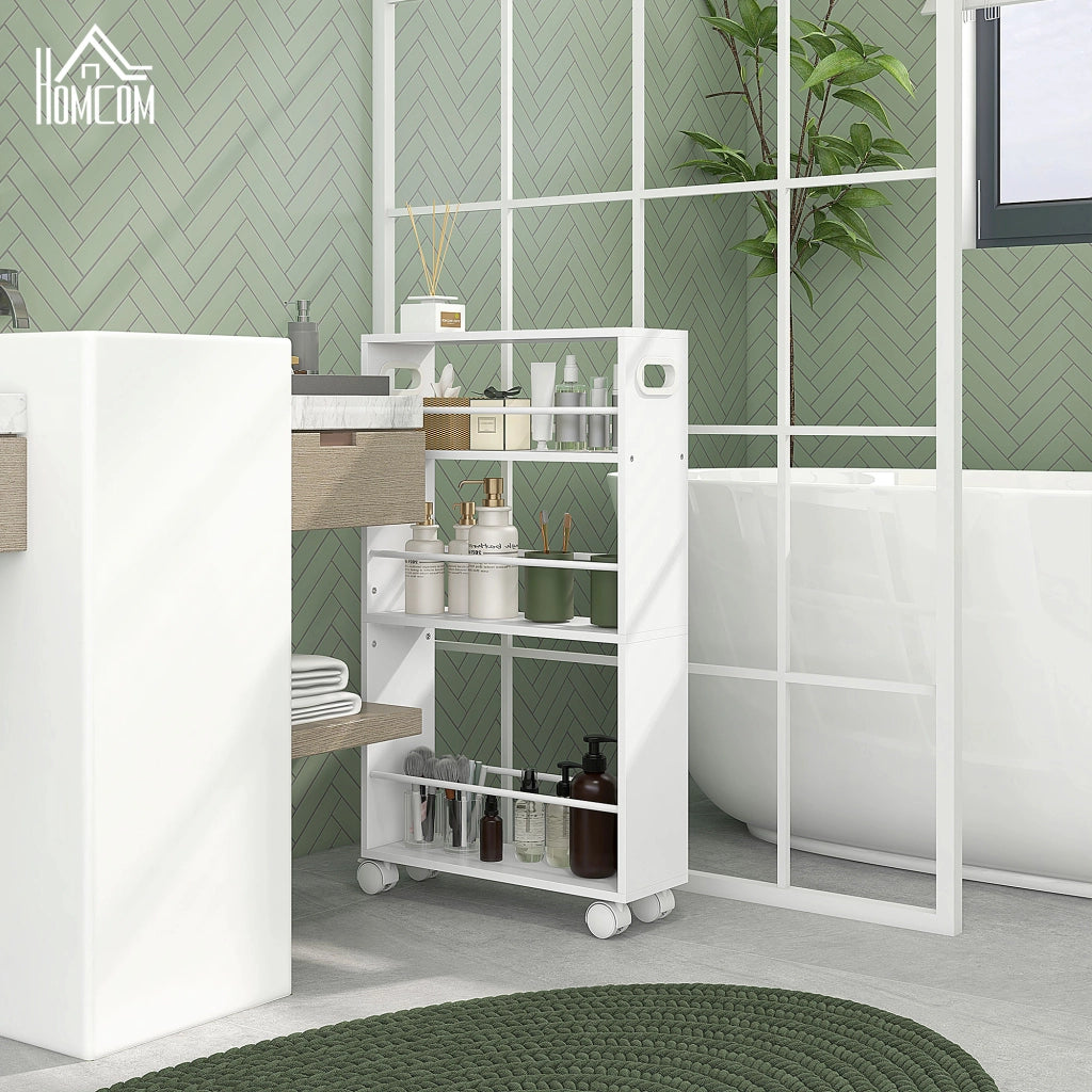 Tavolino con ruote e ripiani ¨C Minimal ¨C Bianco 45x15x80 cm