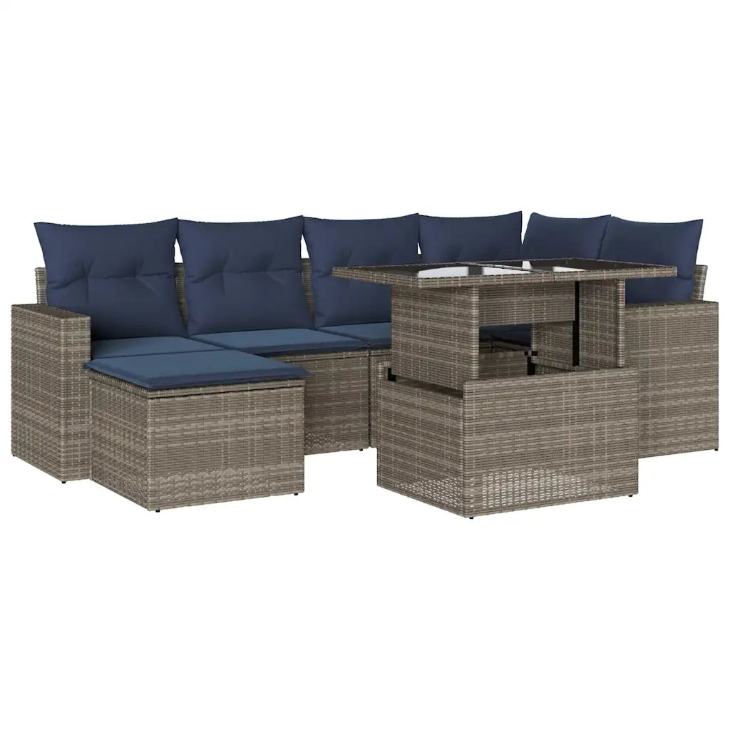 Set Divani da Giardino 7 pz con Cuscini Grigio in Polyrattan 3267421