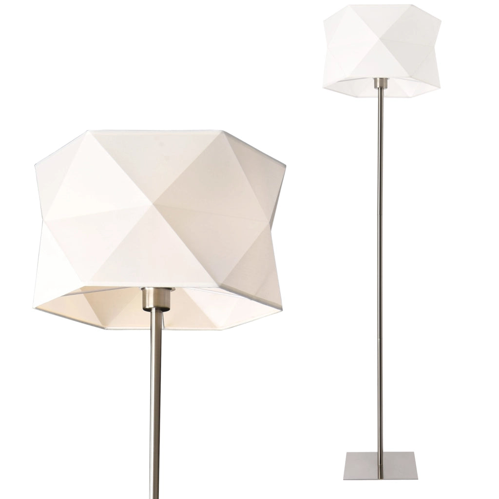 Lampada da Terra Alta 152 cm con Piantana Dritta con Paralume Bianco Cilindrico con Taglio Poligonale Lampada a Stelo in Metallo Cromato - lux.pro
