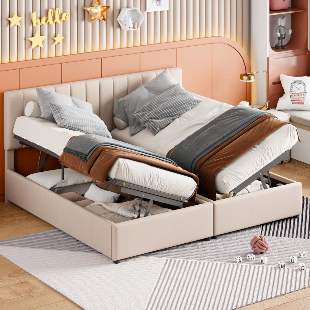 LETTO Imbottito Contenitore Idraulico 180x200 cm Beige