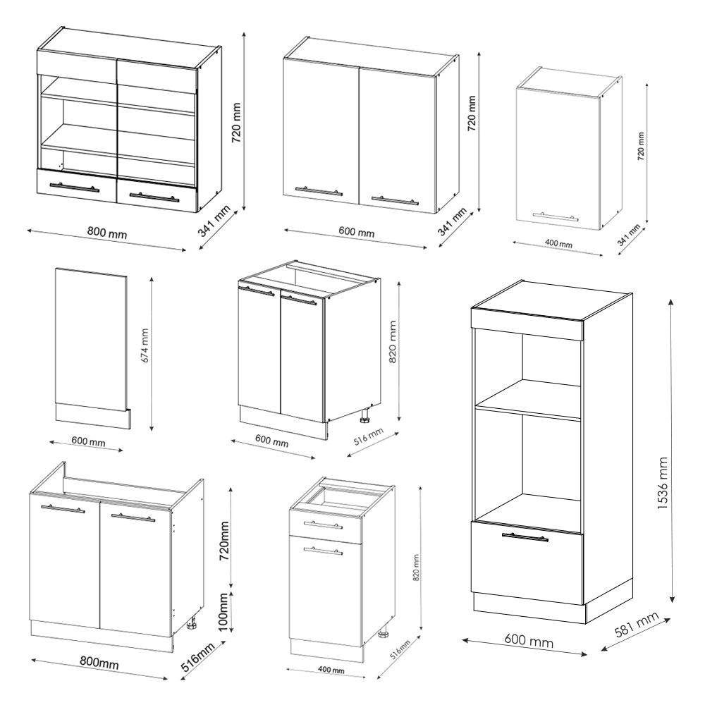 Cucina componibile Fame-Line Bordeaux lucido/Antracite 300 cm con armadio alto, PL Marmo Vicco