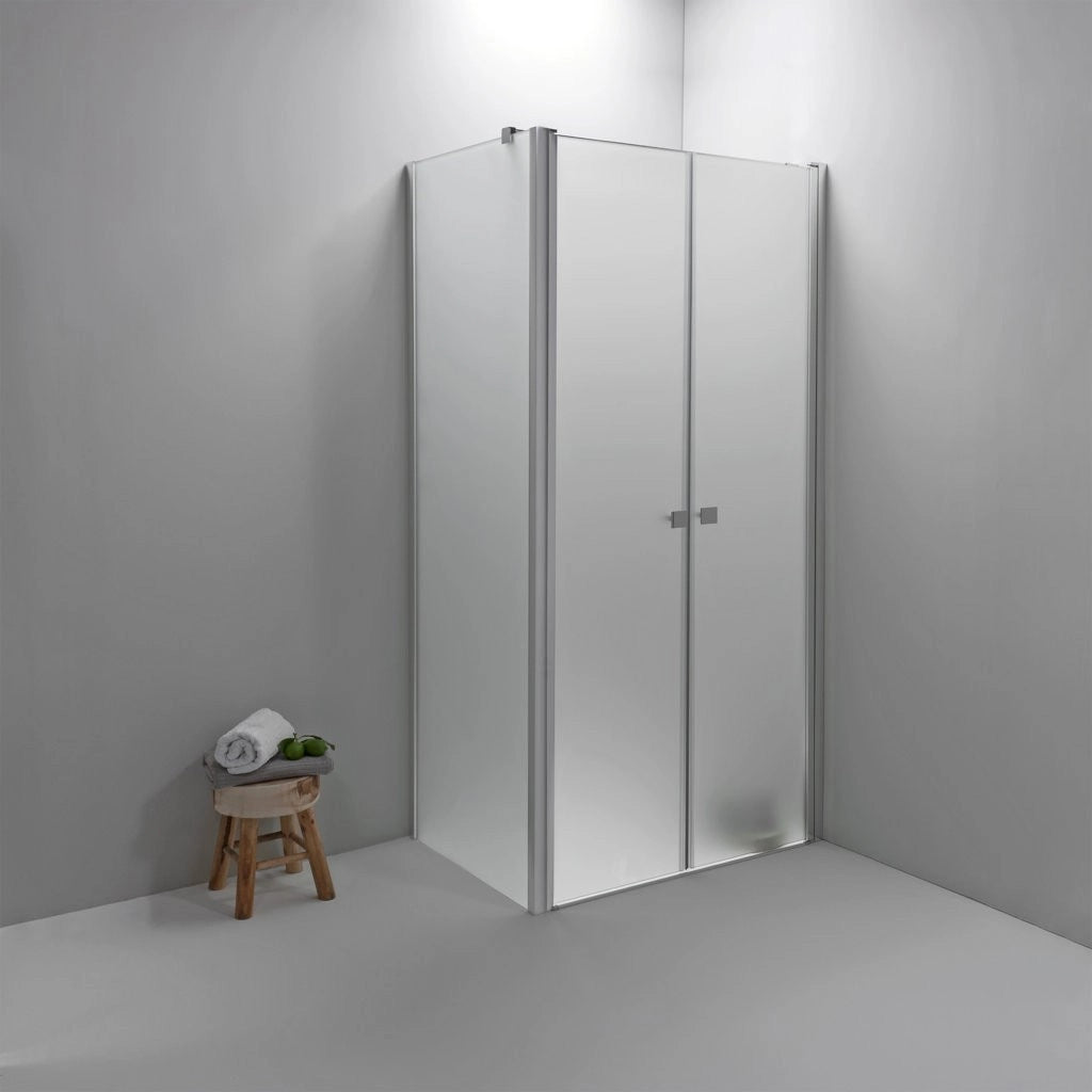 Box Doccia Angolare 80x100 Cm Apertura Saloon con Lato Fisso Opaco