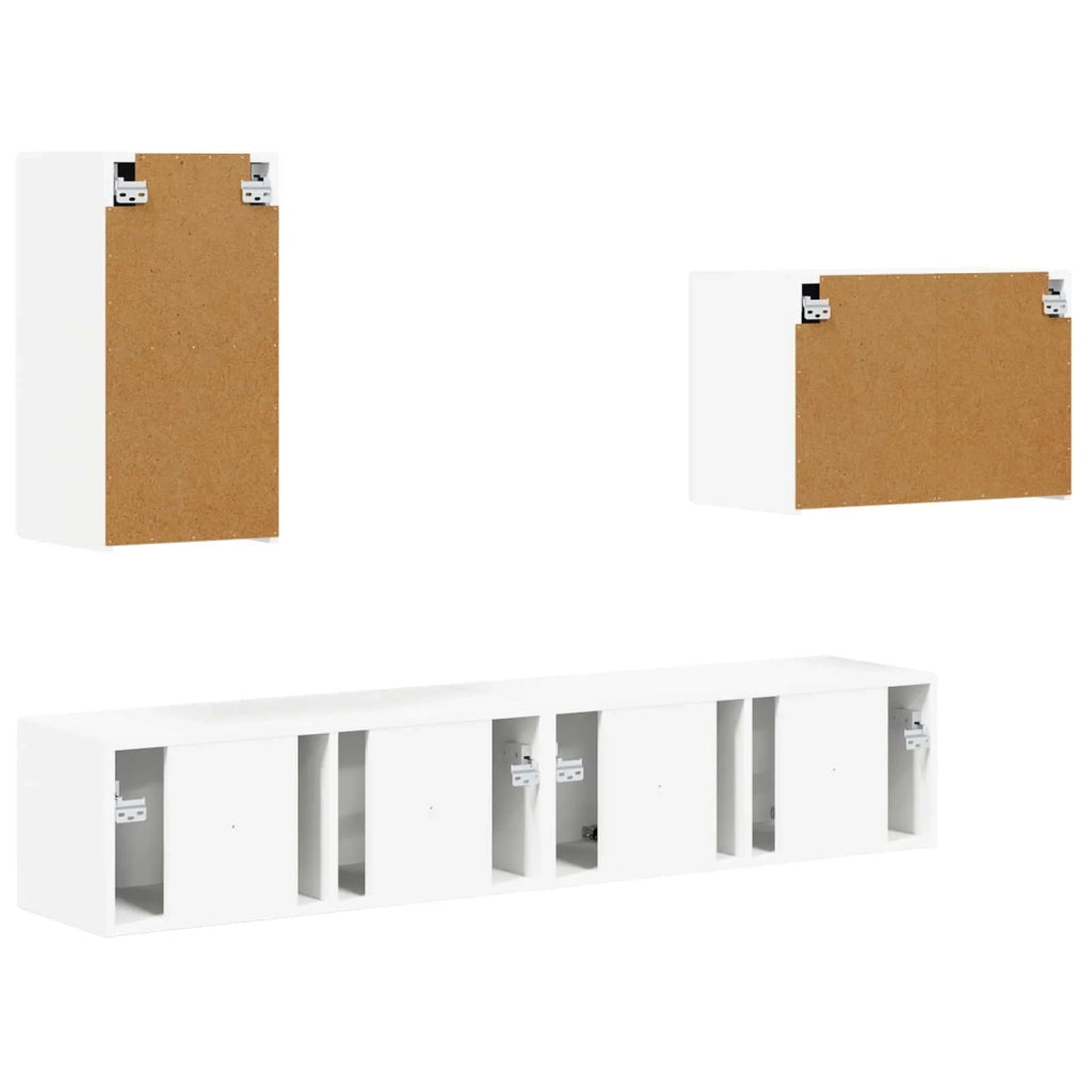 Set di Mobiletto da TV a Parete 4 pcs Bianco Legno multistrato 3408934