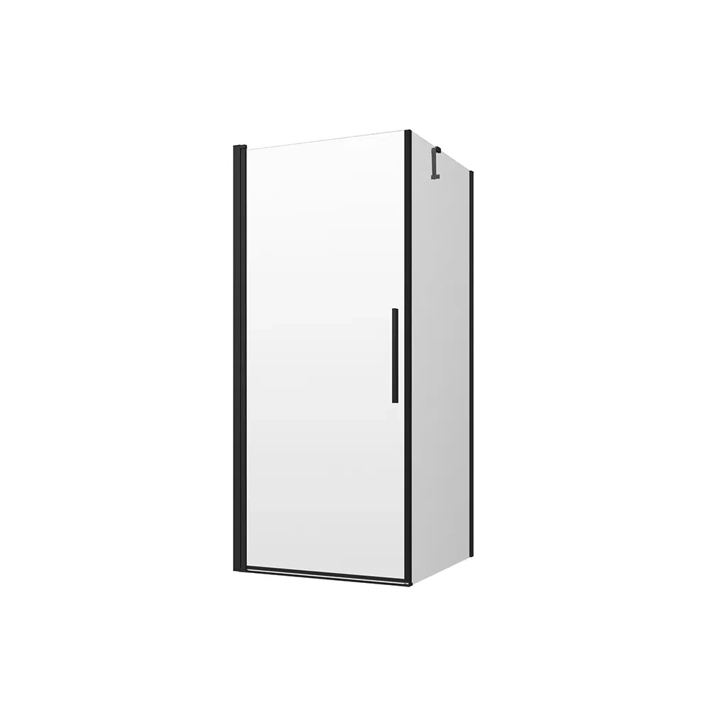 Box doccia 70x80cm con apertura a battente e parete fissa, profili nero opaco e vetro da 6mm trasparente h195 | Elba