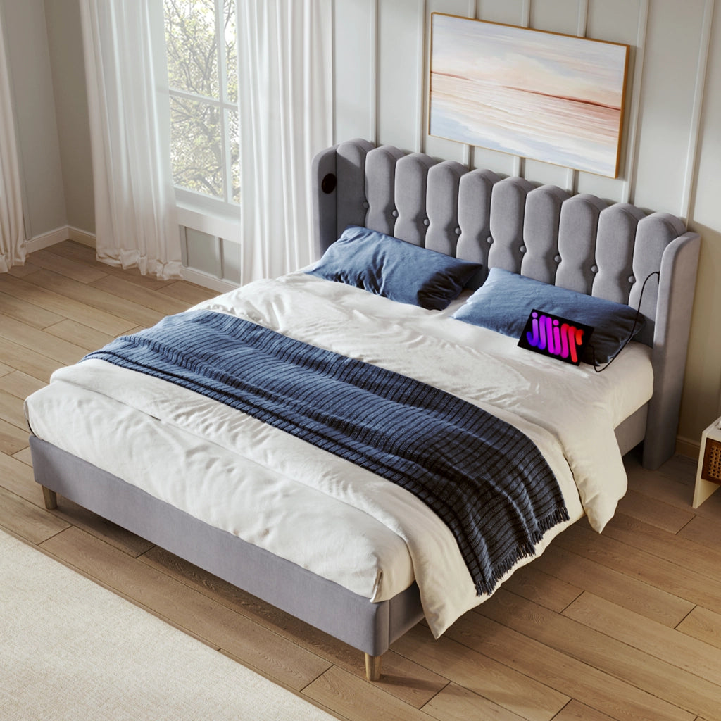 letto imbottito lino grigio 180 x 200 cm