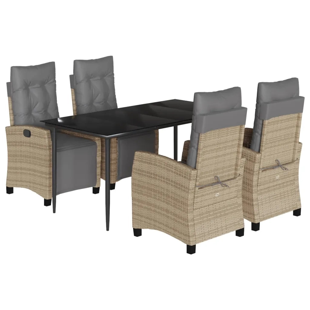Set Pranzo da Giardino 5 pz con Cuscini Beige Misto Polyrattan
