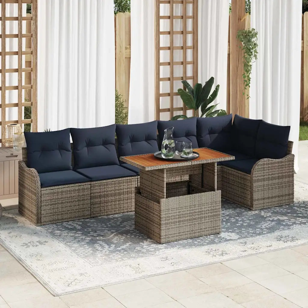 Set Divano da Giardino 7 pz 6-Numero di posti Grigio e Blu Navy 3349471