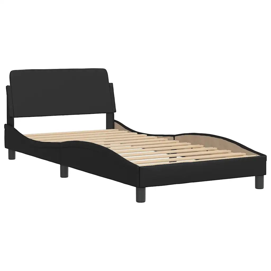 Letto singolo | Letto per adulti | Giroletto senza Materasso Hvar Nero 100x200 cm in Similpelle