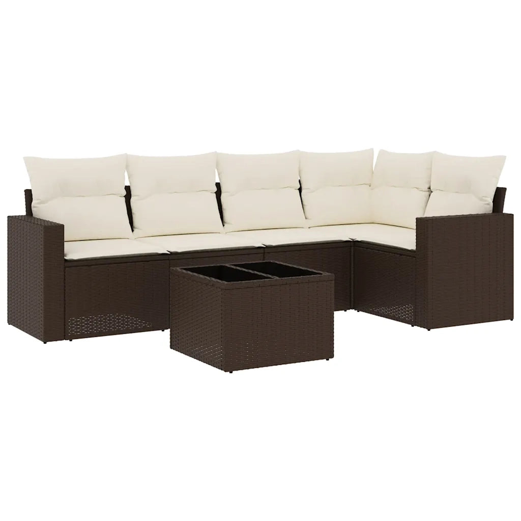 Set Divano da Giardino 6 pz con Cuscini Marrone in Polyrattan 3218933