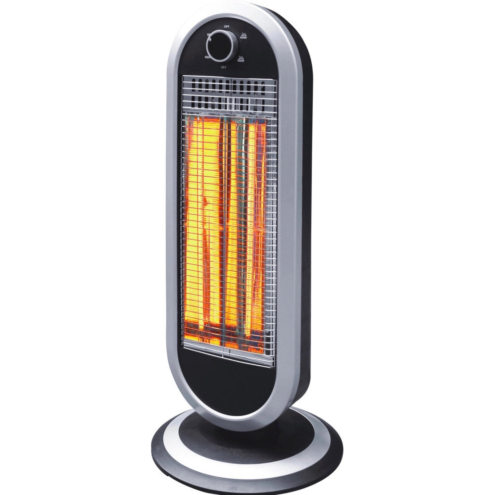 Trade Shop - Stufa Al Carbonio 2 Potenze Selezionabili 450/900w Base Oscillante Nero E Silver -