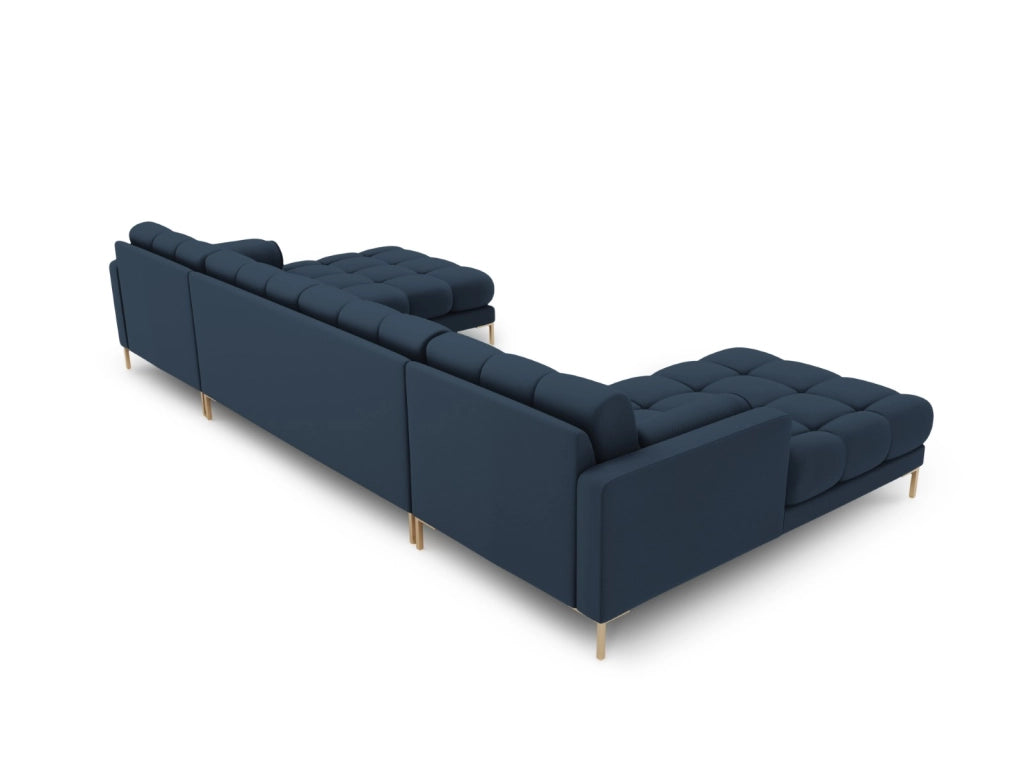 Cosmopolitan Design - Divano panoramico "Bali" 7 posti in tessuto strutturato blu 