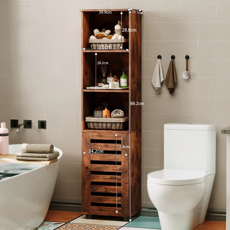 Mobiletto da bagno stretto, marrone scuro, stile rustico