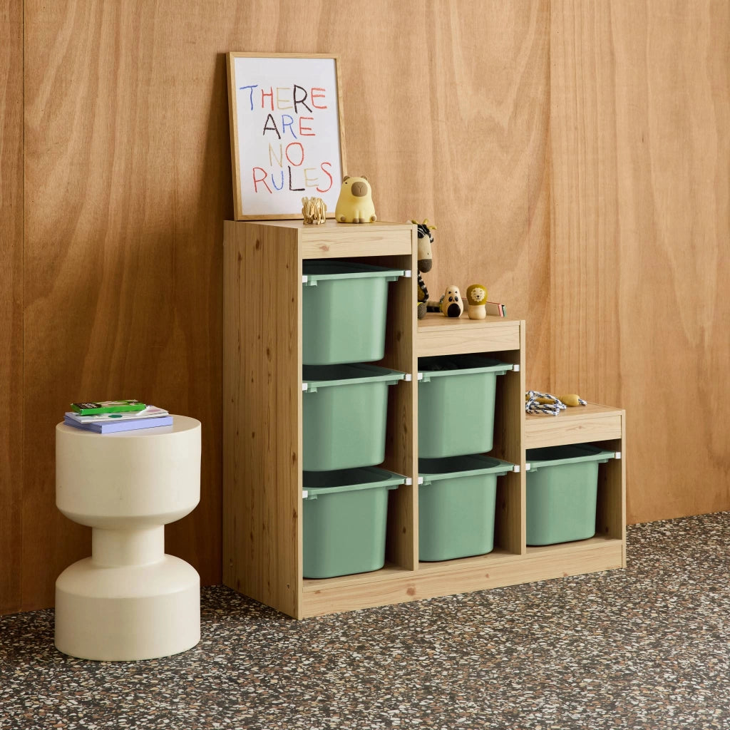 Mobile contenitore per bambini a scala con 6 contenitori, verde grigio