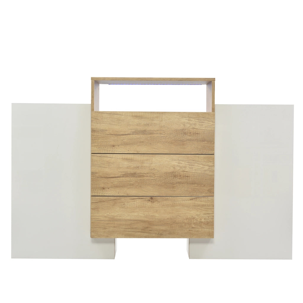 Credenza Moderna con LED ¨C MINIMAL ¨C Bianco Lucido e Legno 140cm