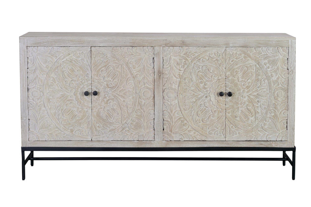 Credenza in massello di mango intagliato con base di metallo
