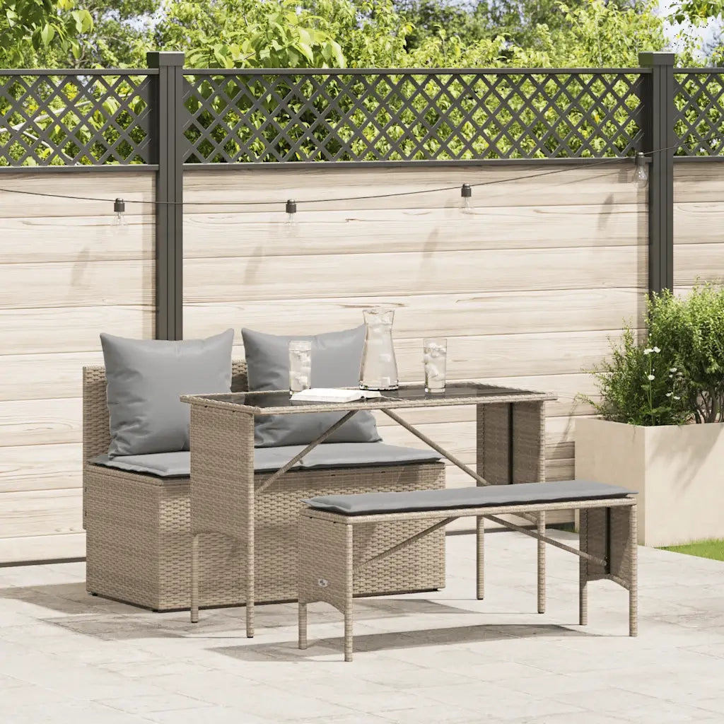 Set da Pranzo da Giardino 3 pz con Cuscini Beige in Polyrattan 4104184