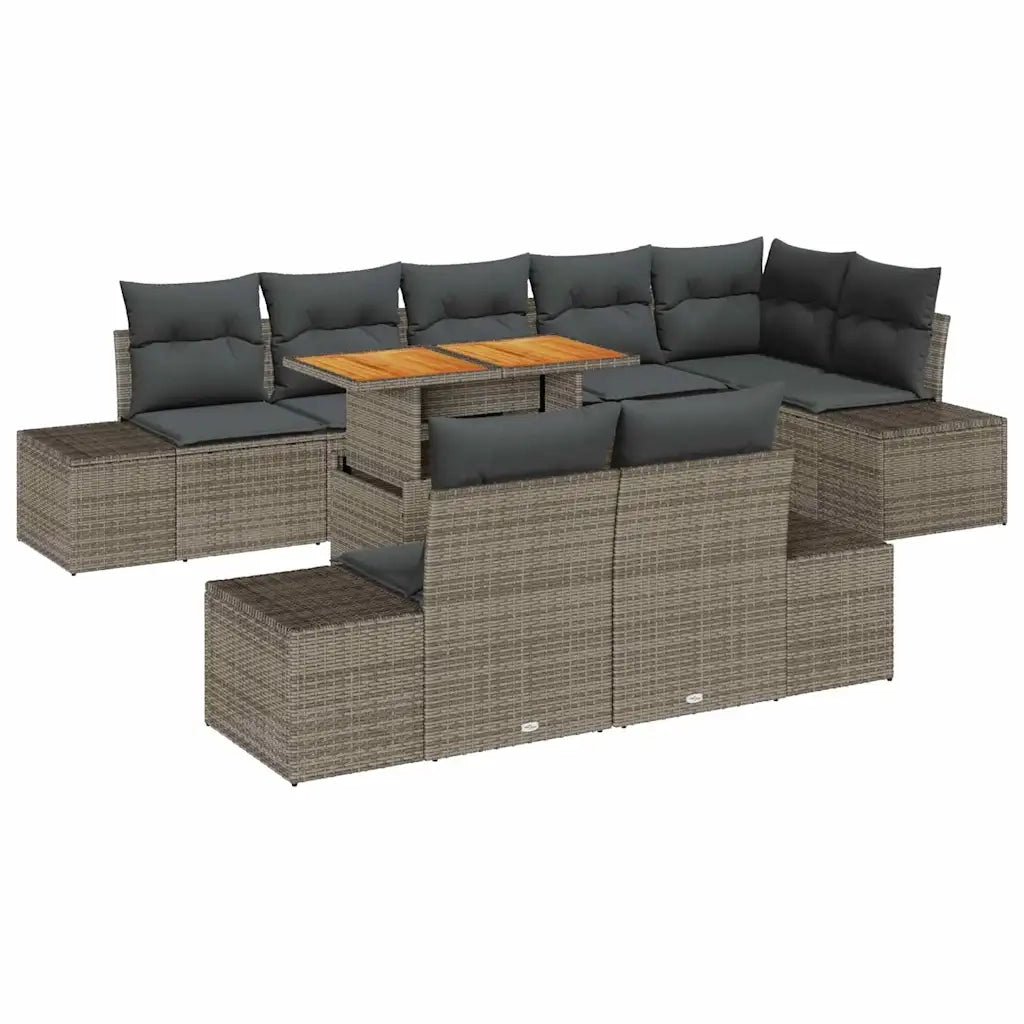 Set da Pranzo per Giardino con cuscino 9 pcs Grigio e Marrone