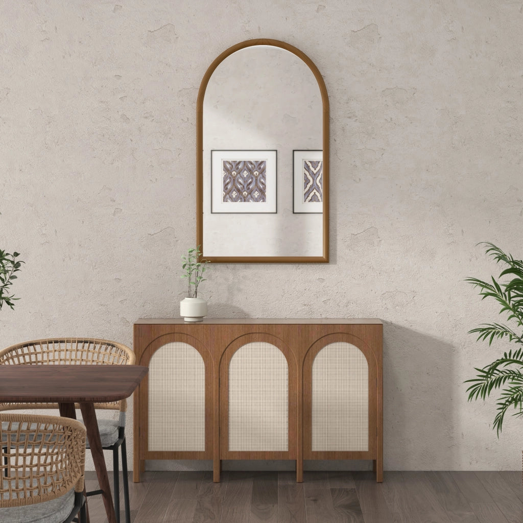 Specchio da parete arco ¨C Minimal ¨C 110x65 cm, legno, marrone scuro
