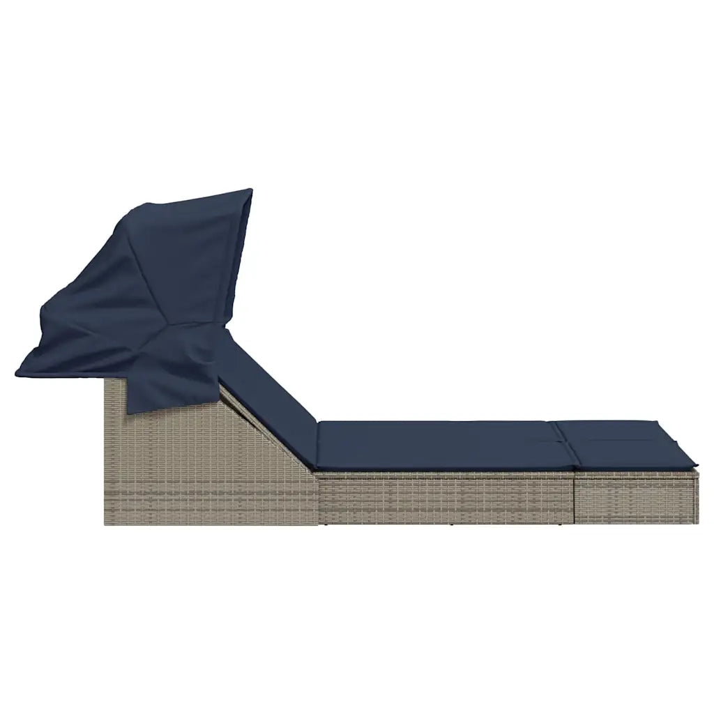 Lettino prendisole doppio con tettuccio e cuscini in Polyrattan Grigio 368644