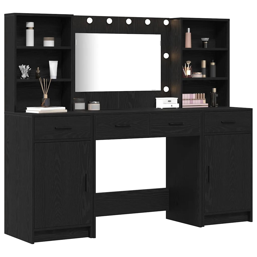 Set da tavolo da trucco con LED con cassetto 3 pcs Rovere Nero 3334282