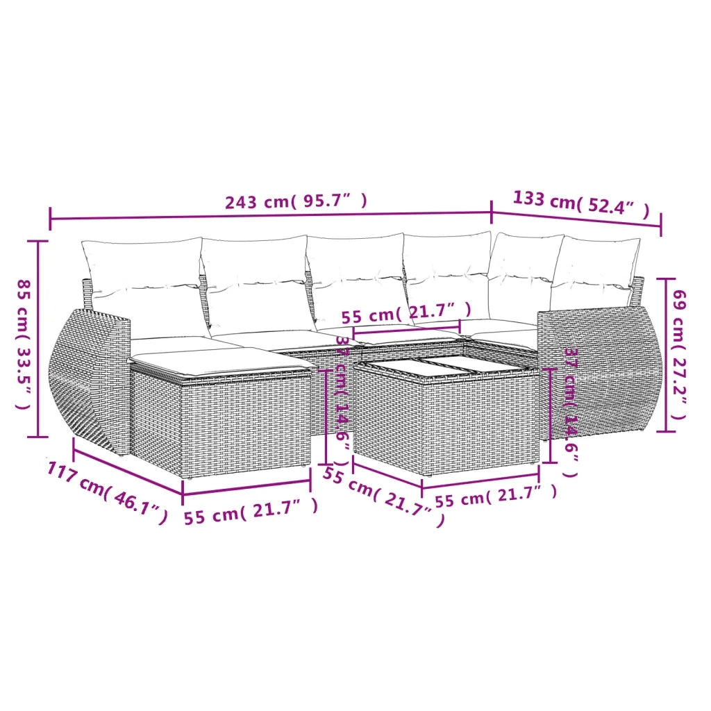 Set Divani da Giardino 7 pz con Cuscini Beige in Polyrattan 3221668