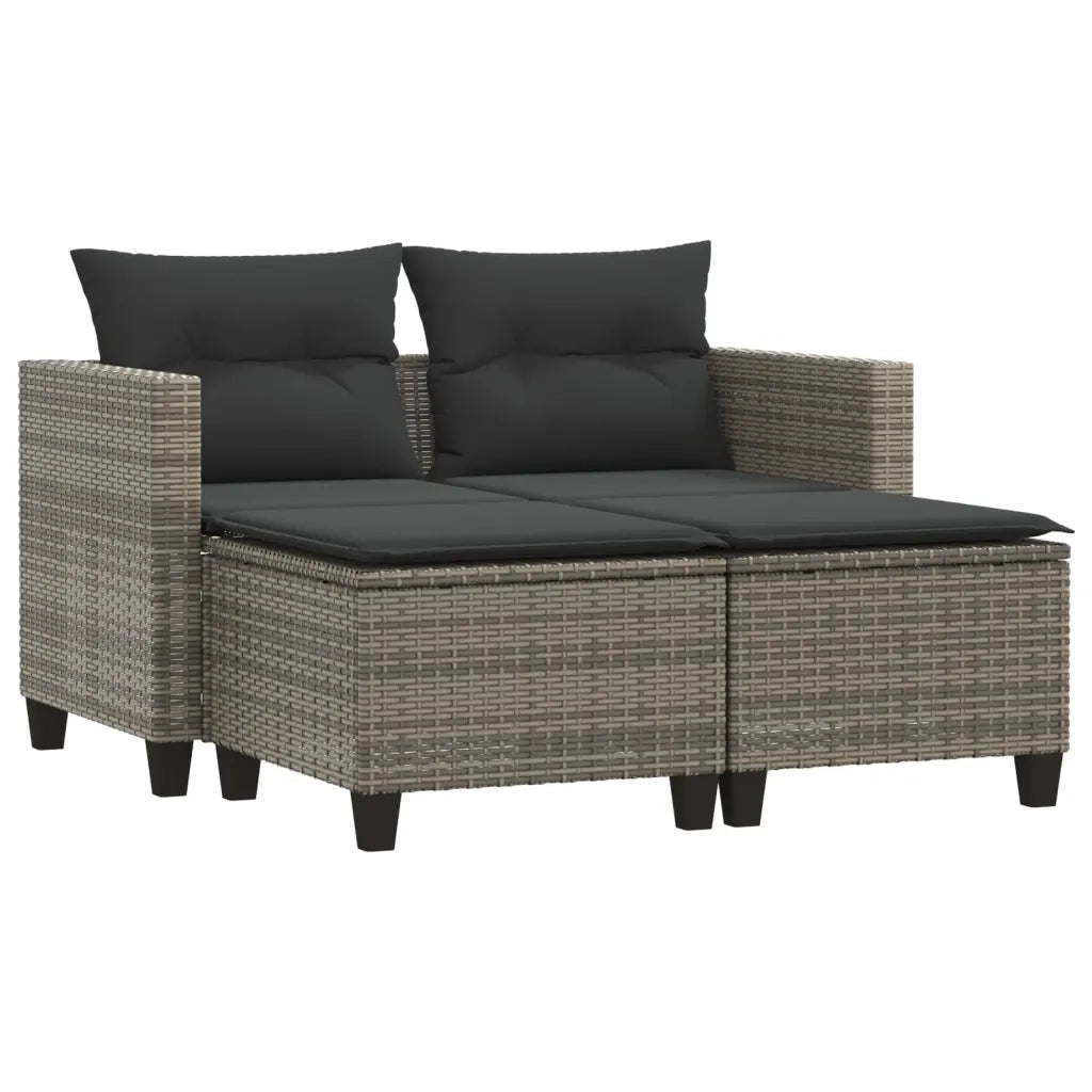 Divano da Giardino 2 Posti con Sgabelli-Sofa da Giardino-Divano da esterno Grigio in Polyrattan 194554